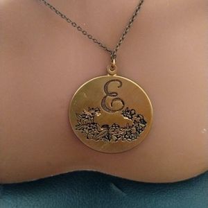 SALE: Vintage "E" Initial Floral Pendant Necklace